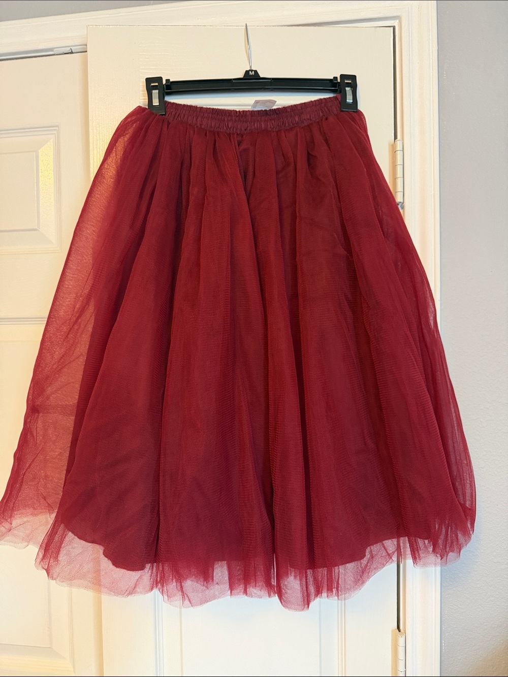 Women’s Burgundy Tulle Circle Skirt with Elastic Waist